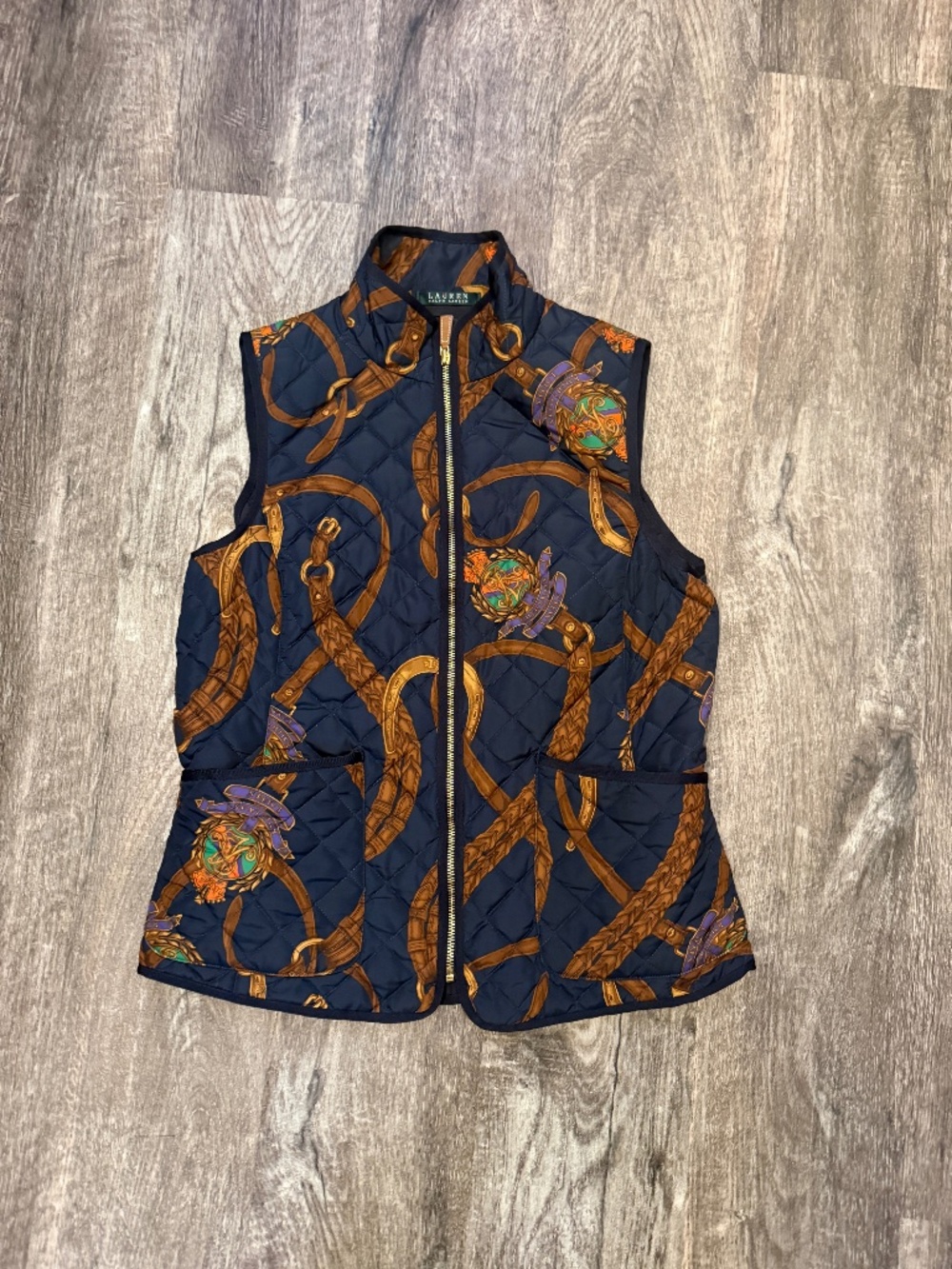 Lauren Ralph Lauren Vintage M Equestrian Themed Puffer Vest Pockets